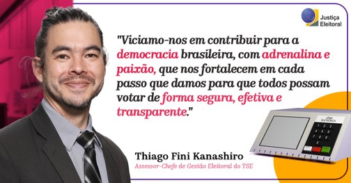 Banner com foto do Thiago Fini como os dizeres: Viciamo-nos em contribuir para a democracia bras...